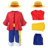 Amycute Luffy Costume Enfant Adulte One Piece Anime Monkey D. Luffy Cosplay Chapeau de Paille Tops Pantalons Ceinture Tenue H