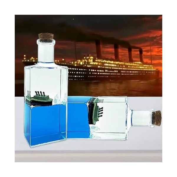 Tuzsocr Fluid Drift Bottle,Bateau de croisière Titanic insubmersible,Black Pearl Pirate Ship,Modèle Fluide de Bateau en Acryl