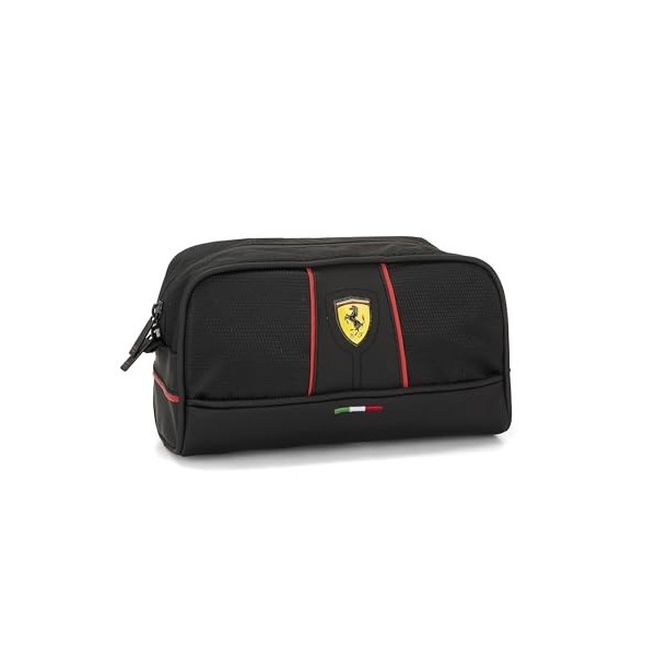 Ferrari – Support de voyage avec fermeture à glissière, trousse de beauté, pour travail ou loisirs, 23 x 13 x 10 cm – Noir