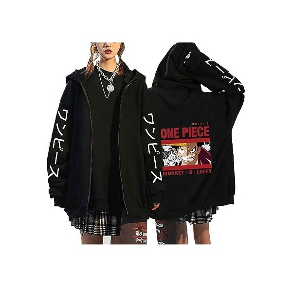 Sybnwnwm One Piece Sweat À Capuche Luffy Zoro Ace Homme Femme 3D Imprimer Zipper Sweat Longues Pull