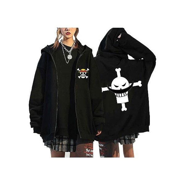 Sybnwnwm One Piece Sweat À Capuche Luffy Zoro Ace Homme Femme 3D Imprimer Zipper Sweat Longues Pull