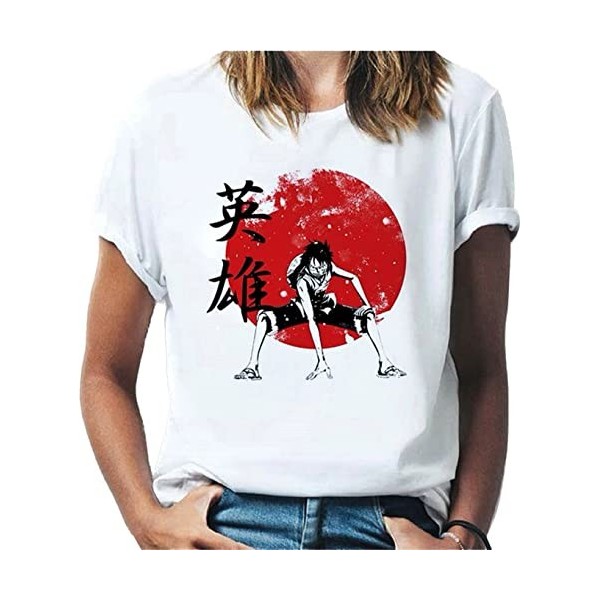 Sybnwnwm One Piece Anime Shirt Luffy Zoro Chopper T-shirt à manches courtes et col rond, H, M
