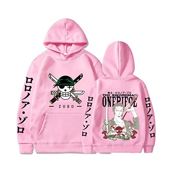 Sybnwnwm Sweat à capuche One Piece Zoro imprimé 3D Anime Hoodies Sweat à capuche à manches longues Unisexe, blanc, L
