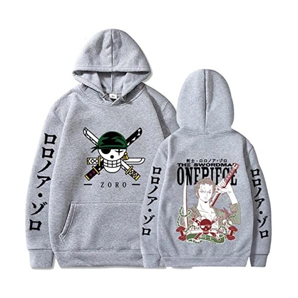 Sybnwnwm Sweat à capuche One Piece Zoro imprimé 3D Anime Hoodies Sweat à capuche à manches longues Unisexe, blanc, L