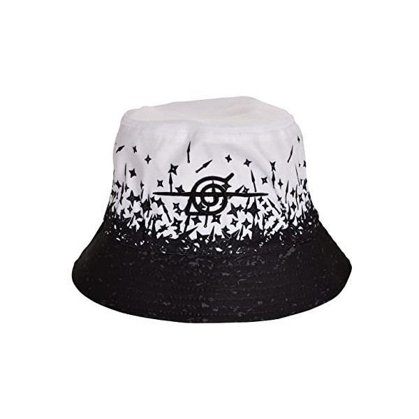 Elbenwald Naruto Bucket Hat avec Motif Symbole Contre Konoha pour Hommes Femmes Unisexe Blanc