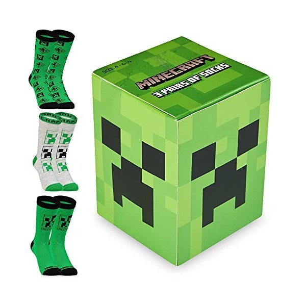 Minecraft Chaussettes Enfant, Lot de Chaussettes Fantaisie, Idée Cadeau Gamer, Chaussettes Garcon 31-36 et 37-40 Multicolore