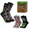 Minecraft Chaussettes Enfant, Lot de Chaussettes Fantaisie, Idée Cadeau Gamer, Chaussettes Garcon 31-36 et 37-40 Multicolore