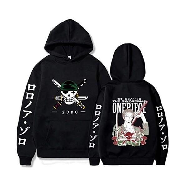 Sybnwnwm Sweat à capuche One Piece Zoro imprimé 3D Anime Hoodies Sweat à capuche à manches longues Unisexe, Noir , XS