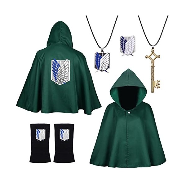 Amycute Cosplay Manga Cape Déguisement Recon Corps Veste Vert Collier Gant Costume Cadeau Anniversaire Fille Garçon Enfants C