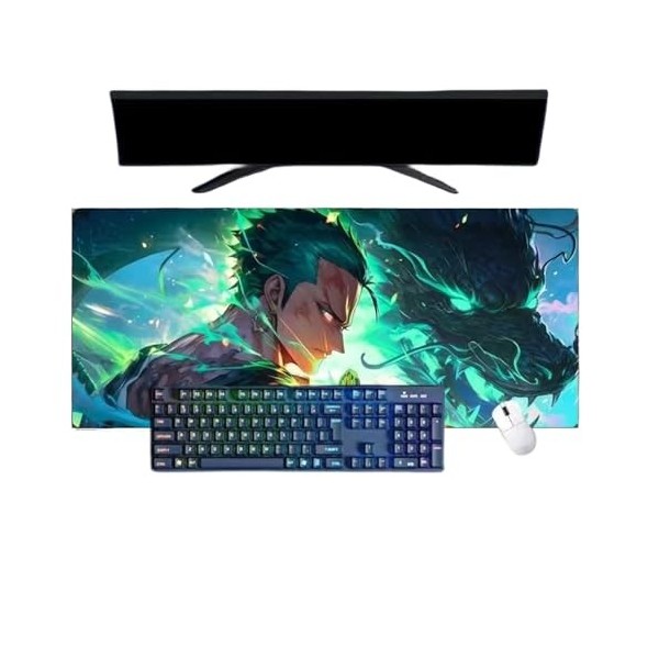 One Piece Roronoa Zoro Anime Tapis de Souris XXL, 800x300mm, Tapis de Souris Clavier Gaming imperméable et 3mm Base en Caoutc