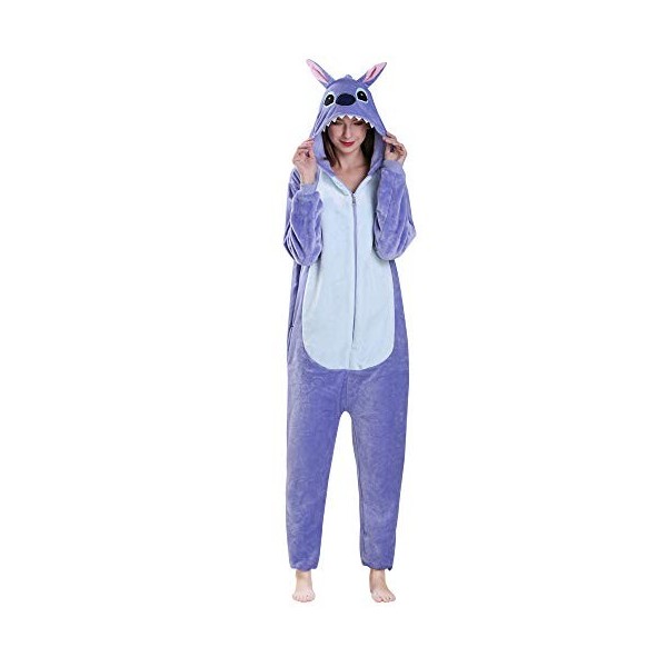 Yimidear® – Pyjama/grenouillère à capuche en flanelle, unisexe pour adultes et enfants, violet, Small