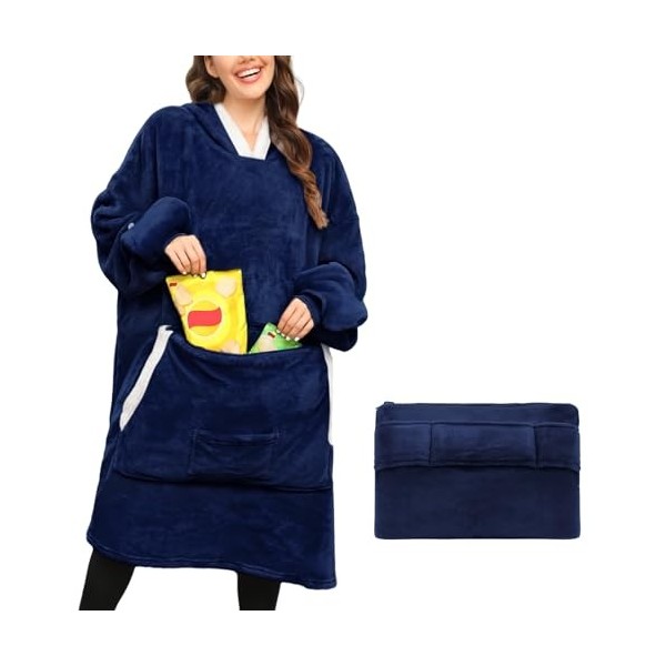 TOMEEK Sweat à Capuche pour Femme avec Grandes Poches Gants Sherpa Pull Polaire Plaid a Capuche Ultra Doux Chaud Portable Cou