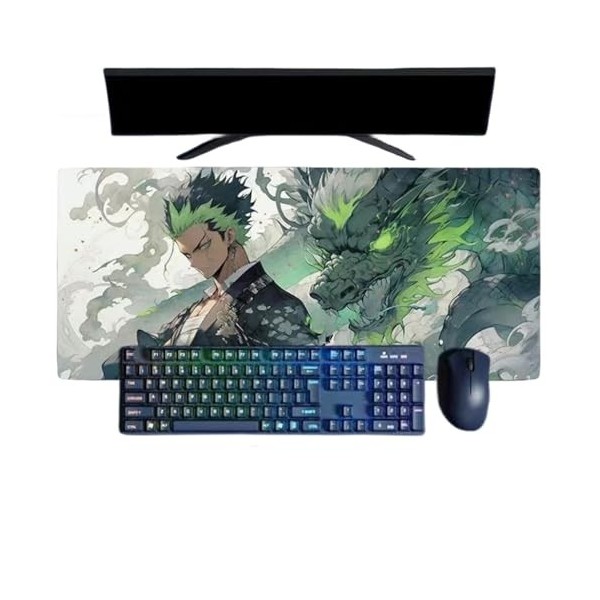 Tapis de Souris One Piece Roronoa Zoro Anime Gaming XXL, 800x300mm, Tapis de Souris Clavier Gaming imperméable et 3mm Base en