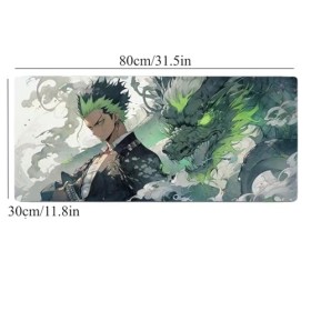 Tapis de Souris One Piece Roronoa Zoro Anime Gaming XXL, 800x300mm, Tapis de Souris Clavier Gaming imperméable et 3mm Base en