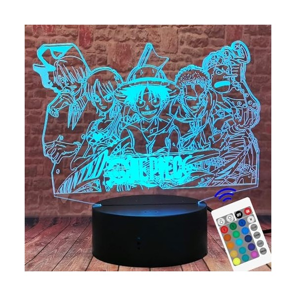 ZTZK One Piece Lampe, 3D LED One Piece Veilleuse Télécommande Intelligente Lampe de Table 16 Couleurs pour Noël One Piece Cad