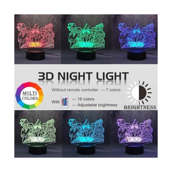 ZTZK One Piece Lampe, 3D LED One Piece Veilleuse Télécommande Intelligente Lampe de Table 16 Couleurs pour Noël One Piece Cad
