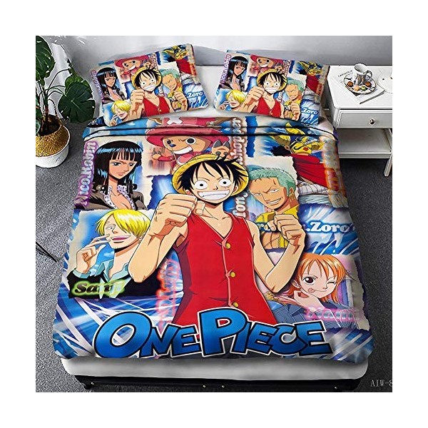 WFKLLL Parure De Lit One Piece avec Housse De Couette, 1 Et 2 Personnes Anime, Drap De Lit pour Enfants, Garçons, Filles Sty