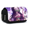 Demon Slayer Trousse à crayons dessin animé étudiant grande capacité Sac décole pour garçons et filles, style 1, Noir 1, Tro