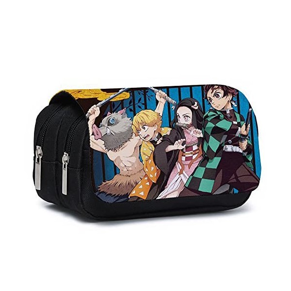 Demon Slayer Trousse à crayons dessin animé étudiant grande capacité Sac décole pour garçons et filles, style 1, Noir 1, Tro