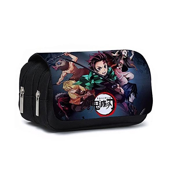 Demon Slayer Trousse à crayons dessin animé étudiant grande capacité Sac décole pour garçons et filles, style 1, Noir 1, Tro