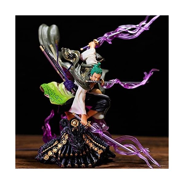 REOZIGN Figurine Roronoa Zoro de 20 cm, statue de Roronoa Zoro avec trois couteaux et effets spéciaux en PVC