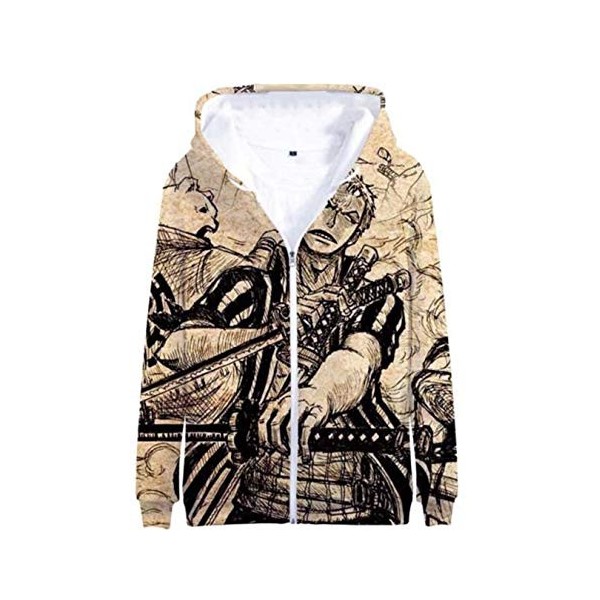 WANHONGYUE Anime One Piece Luffy Impression 3D Hoodie Jacket Sweats à Capuche Adulte Cosplay Zippé Sweatshirt Manteau Veste 5