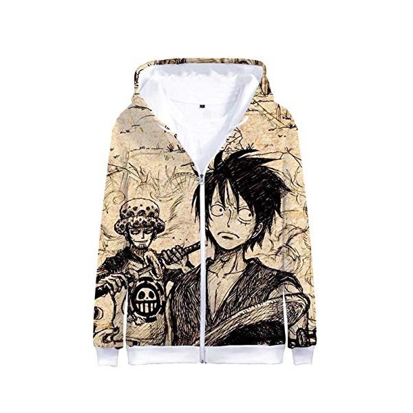WANHONGYUE Anime One Piece Luffy Impression 3D Hoodie Jacket Sweats à Capuche Adulte Cosplay Zippé Sweatshirt Manteau Veste 5