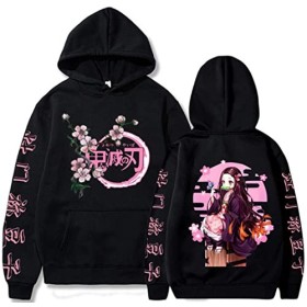 WINKEEY Femme Sweat à Capuche Animé Japonais Pull Chaud Imprimé Nezuko Shinobu pour Les Fans, 1 Noir Nezuko Papillon M