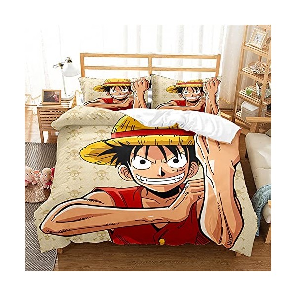 LKFFHAVD - Parure de lit Anime One Piece - Parure de lit Luffy - Housse de couette - Impression 3D - 100 % microfibre - Avec 