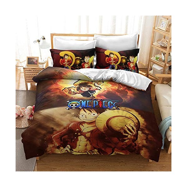 LKFFHAVD - Parure de lit Anime One Piece - Parure de lit Luffy - Housse de couette - Impression 3D - 100 % microfibre - Avec