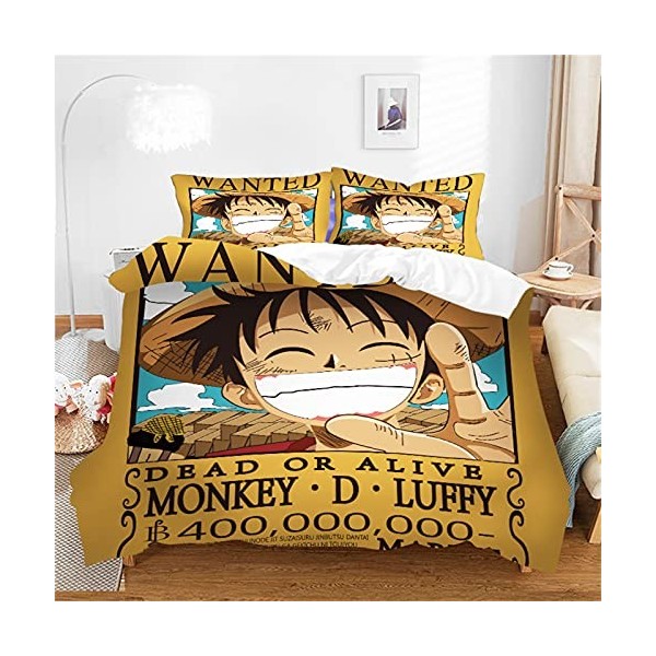 LKFFHAVD - Parure de lit Anime One Piece - Parure de lit Luffy - Housse de couette - Impression 3D - 100 % microfibre - Avec
