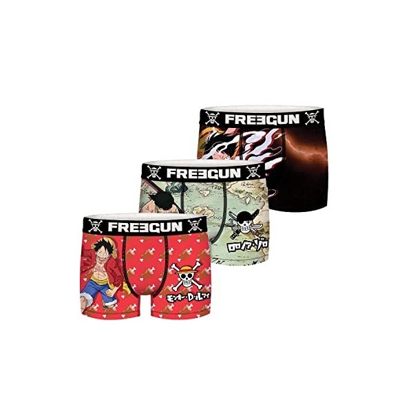 Boxer Homme Luffy, Roronoa Zoro, Calecon Homme, One Piece, Stretch et Maille Aérée Lot de 3 , Noir, Rouge, Vert, Beige, Tail