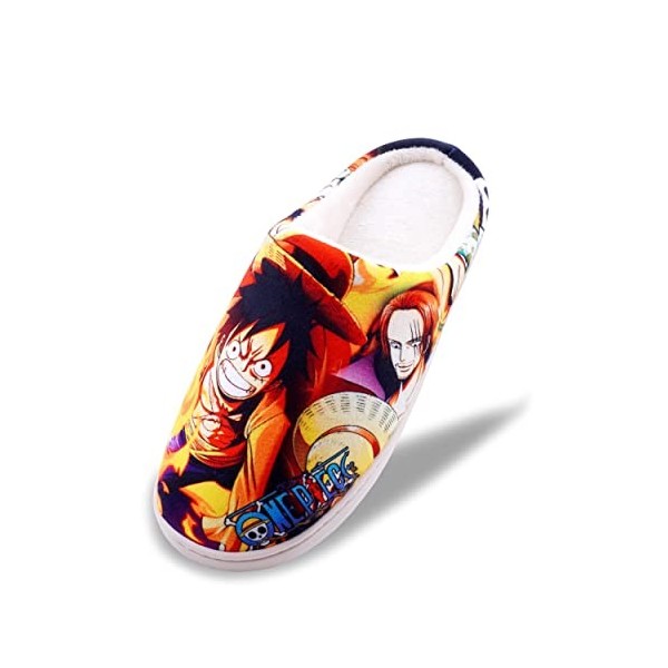 Roffatide Anime One Piece Luffy Chaussons pelucheux Chaussons de maison à dos ouvert Chaussons à bout fermé Pantoufles légère