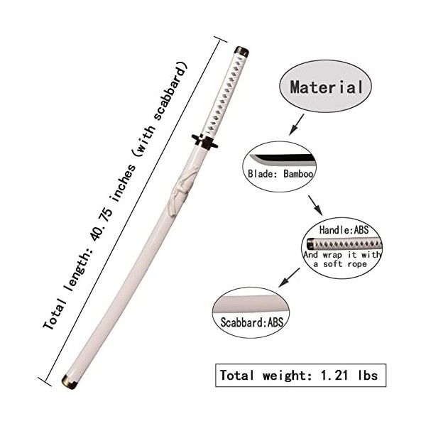 One Piece Anime Swords, Fait à la Main Katana Samurai Bamboo Sword Anime Original Texture Sword 41" avec Ceinture pour Cospla