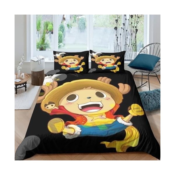 3D One Piece Housse De Couettes 2 Pièces Microfibre Luffy Parure De Lit en Feuilles De Housse De Couette Et Taie doreiller S