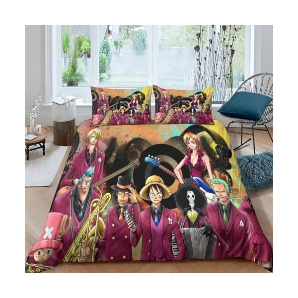 3D One Piece Housse De Couettes 2 Pièces Microfibre Luffy Parure De Lit en Feuilles De Housse De Couette Et Taie doreiller S