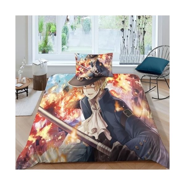 3D One Piece Housse De Couettes 2 Pièces Microfibre Luffy Parure De Lit en Feuilles De Housse De Couette Et Taie doreiller S