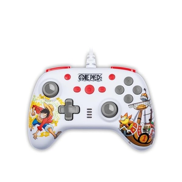 Konix One Piece Manette filaire pour Nintendo Switch, Switch OLED et PC - Fonction vibration - Câble 3 m - Motif Luffy - Blan