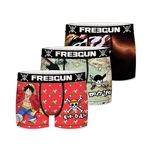 Boxer Enfant One Piece, Caleçon Garçon Luffy, Stretch et Ajustement Parfait Lot de 3 , Rouge, Noir, Taille 6/8 Ans