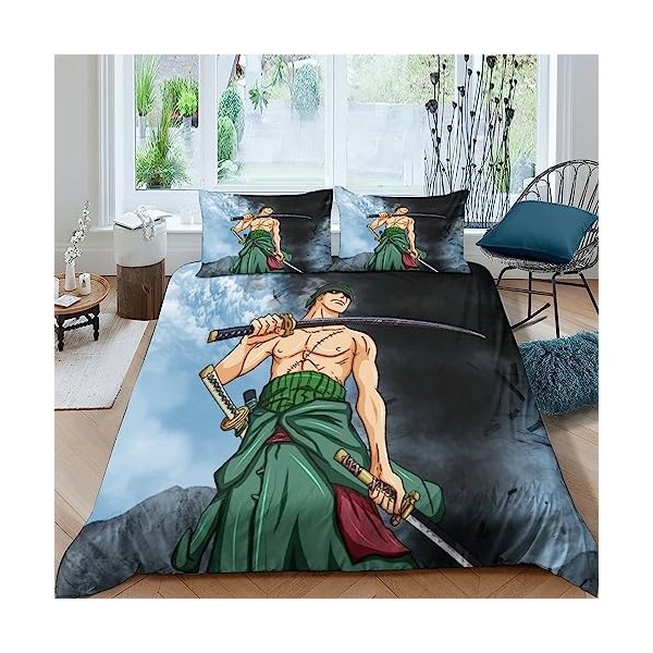 Roronoa Zoro Sets De Housses De Couettes 3D,Imprimé Microfibre Parure De Lit 3 Pièces Avec Fermeture Éclair Housse De Roronoa