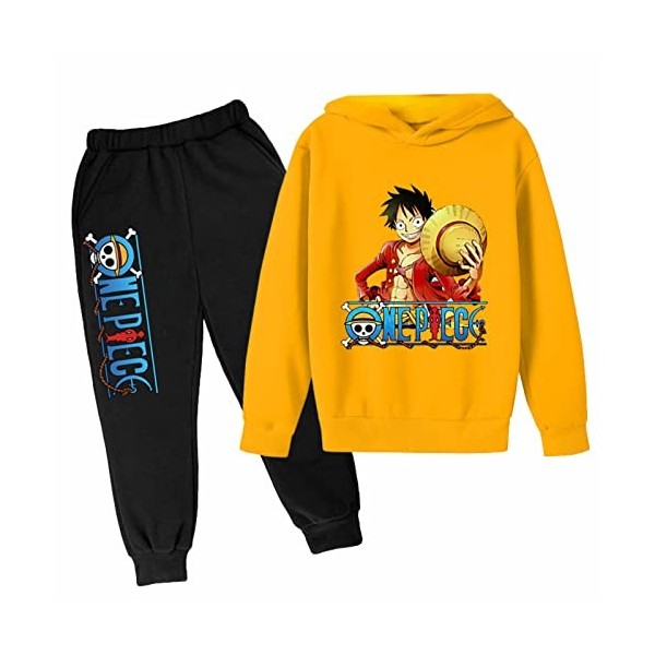 Anime One Piece Survêtement Mode 2 Pièces Ensemble Enfants Garçons Sweats À Capuche et Pantalons Vinsmoke Sanji Pull Imprimé 