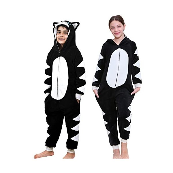 A2Z Kids Toison Onesie One Piece Encapuchonné Filles Garçons Super Mou - E.Soft Cat Black._13