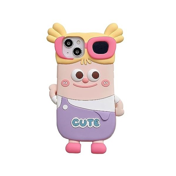 QoKcoahn Coque pour iPhone 13, coques de téléphone kawaii 3D dessin animé mignon et amusant ours mangeant du popcorn coque de