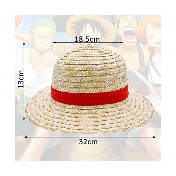 Chapeau de Paille Luffy - Chapeau de Paille Luffy Multifonctionnel avec Personnage de Dessin animé pour Soleil dété Protecti