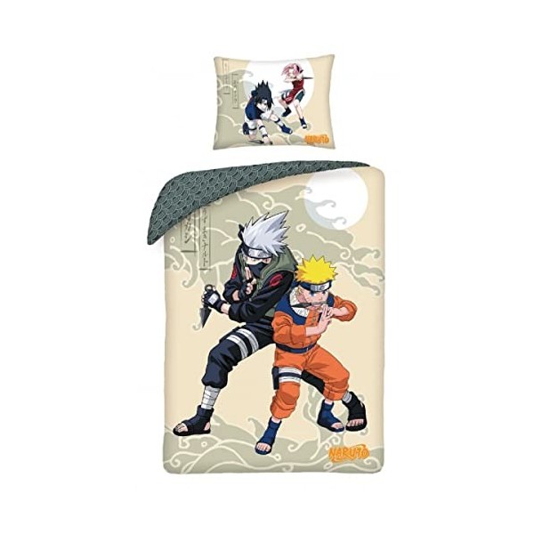 Halantex NARUTO 2 PERSONAGGI Naruto et Kakashi - Parure de lit en coton - Housse de couette 140 x 200 cm et taie doreiller 7