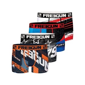 Boxer Enfant Sport, Calecon Garçon, Racing, Durable et Respirant Lot de 4 , Bleu, Noir, Orange, Blanc, Taille 12/14 Ans