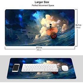WORKSDUO Anime One Piece Tapis de souris jeu étendu avec bords cousus Grand support en caoutchouc antidérapant pour le travai