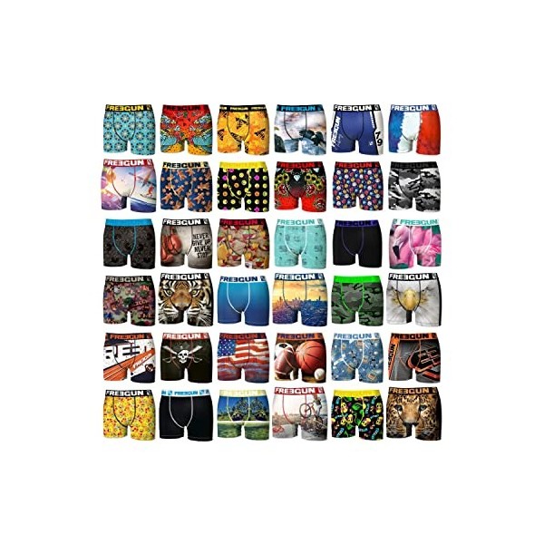 FREEGUN Pack Surprise Boxer Homme, Calecon Modèle Aléatoire, Confortable et Agréable Lot de 5 , Bleu, Blanc, Gris, Rouge, Ta