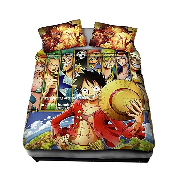 EVLURE Parure de lit Anime One Piece Parure de lit Luffy - Housse de Couette 3D Parure de Lit en Microfibre avec Fermeture éc