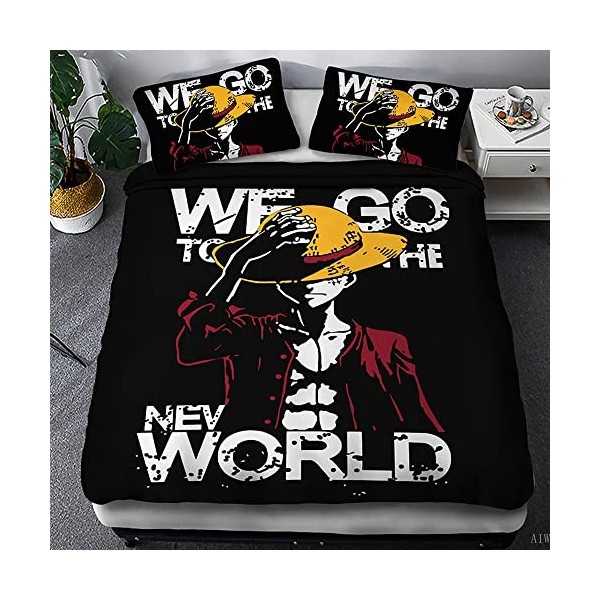 EVLURE Parure de lit Anime One Piece Parure de lit Luffy - Housse de Couette 3D Parure de Lit en Microfibre avec Fermeture éc